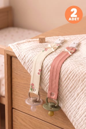 Just Inner Kız Bebek 2'li Pamuklu Emzik Askısı Klipsli Çiçekli Fiyonklu Güvenli ve Şık (684103)