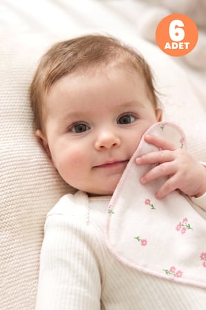 Just Inner Kız Bebek 6'lı Pamuklu Ağız Mendili Çiçekli Kutulu Set Nefes Alan Doku (684203)