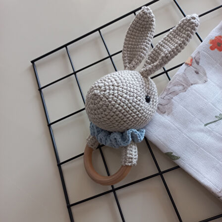 MARS BABY Bebek Amigurumi Örgü Çıngırak Tavşan Uyku Arkadaşı  Müslin Örtü Seti