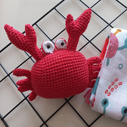 MARS BABY Bebek Amigurumi Örgü Çıngırak Müslin Örtü Seti