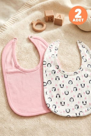 Just Inner Kız Bebek 2'li Pamuklu Önlük Penguen Desenli Çıtçıtlı Çift Katlı Cilt Dostu (684301)