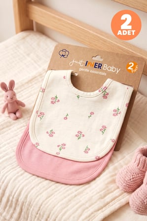 Just Inner Kız Bebek 2'li Pamuklu Önlük Çiçekli Çıtçıtlı Çift Katlı Cilt Dostu (684303)