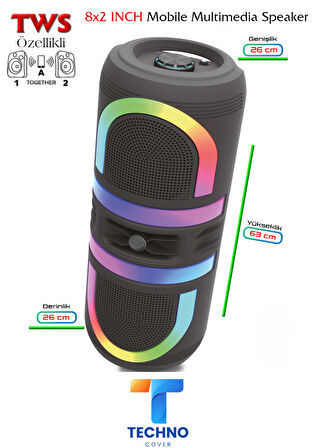 Bluetooth Özellikli Ses Bombası 8x2 Inch Rgb Işıklı Speaker (KLN-210)