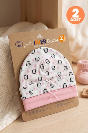 Just Inner Kız Bebek 2'li Pamuklu Bere Penguen Desenli Esnek ve Konforlu (684501)
