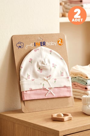Just Inner Kız Bebek 2'li Pamuklu Bere Çiçekli Esnek ve Konforlu (684503)