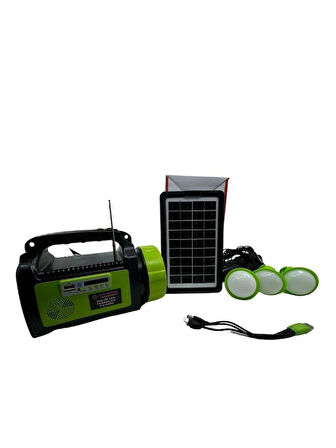Solar Güneş Enerjili Fener + 3 Lamba + Radyo + Bluetooth Hoperlör ve Cep telefonu Şarj 