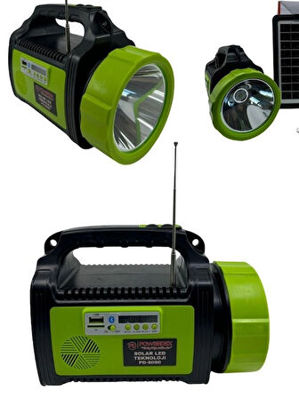 Solar Güneş Enerjili Fener + 3 Lamba + Radyo + Bluetooth Hoperlör ve Cep telefonu Şarj 