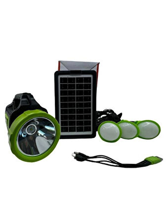 Solar Güneş Enerjili Fener + 3 Lamba + Radyo + Bluetooth Hoperlör ve Cep telefonu Şarj 