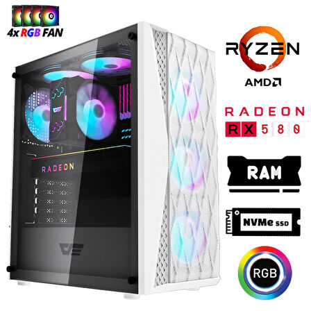 Xaser Xsr1193 Ryzen 5 5500 16GB Ram 512GB M.2 NVMe SSD 8GB RX580 Masaüstü Oyuncu Bilgisayarı