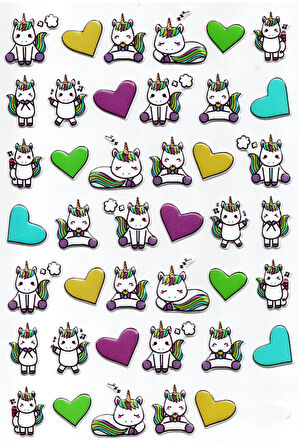 Sticker Kabartmalı A4 boyutunda Stiker Defter, planlayıcı etiket-(Lim221) - Unicorn Kalp