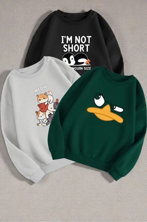 Çok Renkli Baskılı & Baskısız Sweatshirt 3'lü Fırsat Paketi