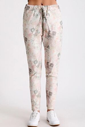 Beli Lastik ve Kordon Büzgülü Çift Cepli Desenli Rahat Kalıp Şık ve Cool Likralı Esnek Pantolon