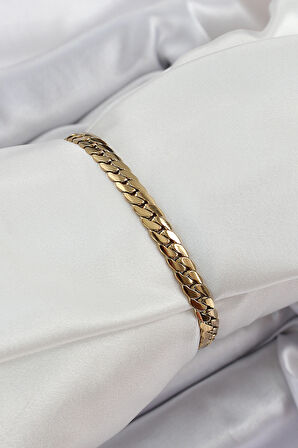 316L Çelik Gold Renk Yassı Zincir Kadın Bileklik