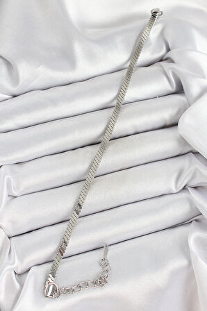 316L Çelik Gümüş Renk Yassı Zincir Model Kadın Bileklik