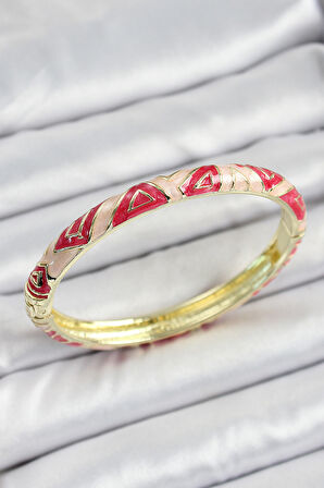 Mineli Pirinç Pembe Geometrik Desenli Kadın Kelepçe