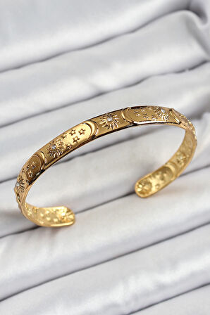 Pirinç Gold Renk İşlemeli Altı Açık Bileklik