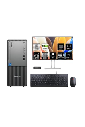 ThinkCentre Neo 50T G5 i7 14700 64GB 512GB SSD RTX5050/8GB W11P Masaüstü Bilgisayar + 27"