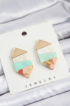 Pirinç Mermer Desenli Vintage Geometrik Model Gold Renk Kadın Küpe