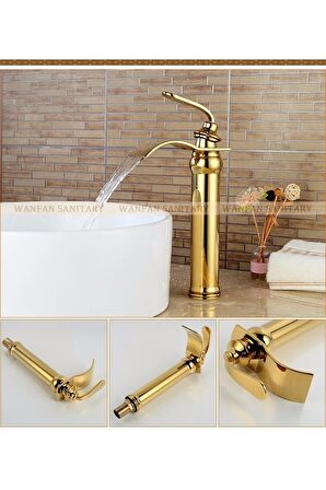 Banyo Çanak Lavabo Bataryası Altın Dore Yeni Şelale 5 Yıl Garantili