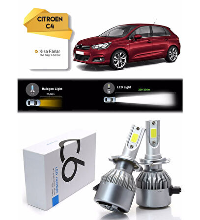 Citroen C4 Kısa Far Led Xenon Şimşek Etkili 2012 Yeni Kasa