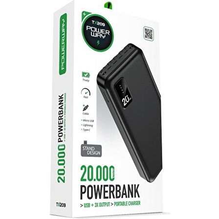 Powerway TX209 20.000 Mah Kablolu Dijital Göstergeli Powerbank 