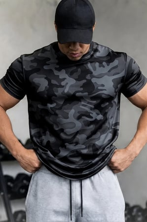 4'Lü Erkek Nem Emici Hızlı Kuruma Atletik Teknik Kamuflaj Desenli Spor T-shirt Siyah-Gri-Lacivert-Haki
