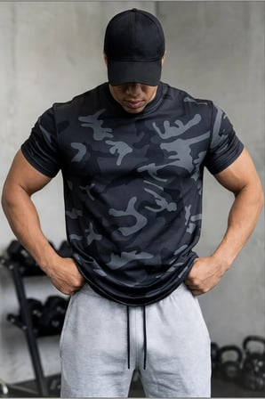 4'Lü Erkek Nem Emici Hızlı Kuruma Atletik Teknik Kamuflaj Desenli Spor T-shirt Siyah-Gri-Lacivert-Haki