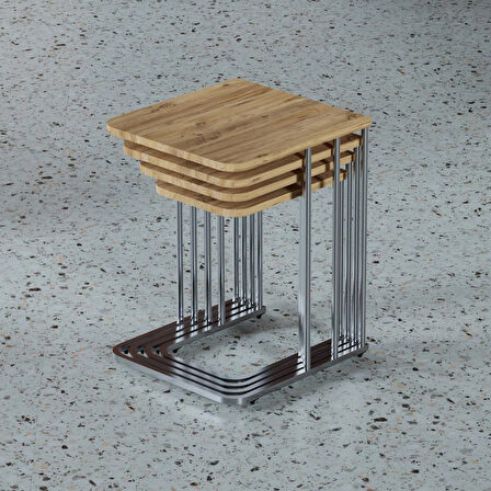 Ceylin 4lü Zigon Sehpa Mdf Tekerlekli Gümüş Ayak Atlantik Çam