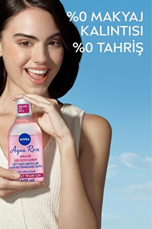 Nivea Aqua Rose Micellar Gül Suyu Çift Fazlı Makyaj Temizleme Suyu 400ml, Yüz Göz Ve Dudak, Nemlendirici