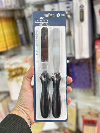 Paslanmaz 2li Pasta Spatula Seti -Sıvama Bıçağı Kek Kazıyıcı Krema Yayma Pasta Dekorasyonu
