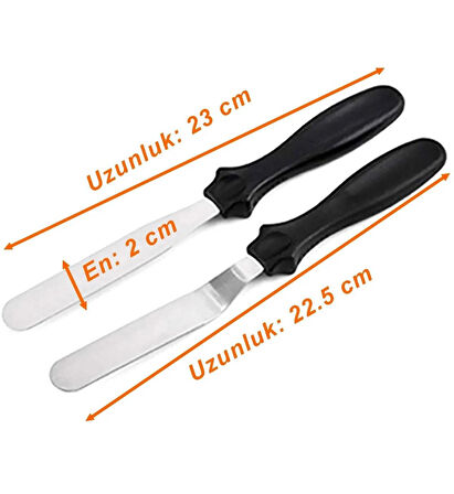 Paslanmaz 2li Pasta Spatula Seti -Sıvama Bıçağı Kek Kazıyıcı Krema Yayma Pasta Dekorasyonu