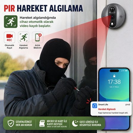 WiFi Akıllı Kapı Kamerası 4.3" Ekran 1080P HD Görüntülü Kapı Dürbünü PIR Sensörlü