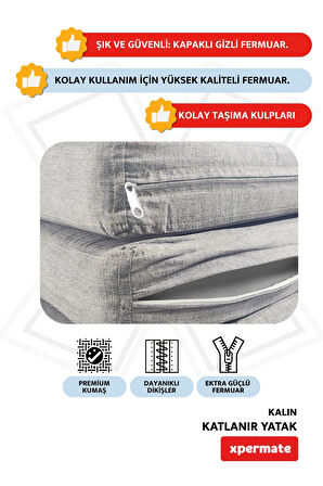 Xpermate Katlanır Yatak Yer Yatağı  Katlanır Sünger Yatak Misafir Yatağı 70X180X6 Gri