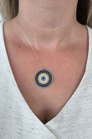 Altın 3 Cm Büyük Boy Nazar Boncuğu Kolye