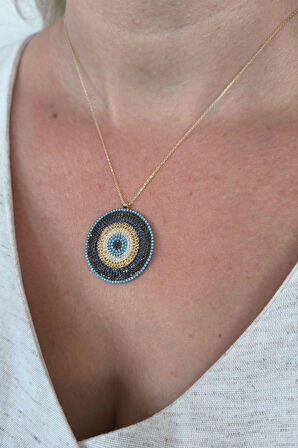 Altın 3 Cm Büyük Boy Nazar Boncuğu Kolye