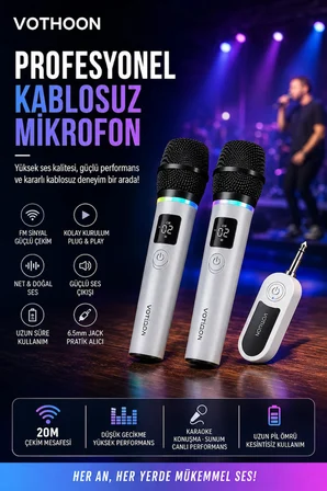 Kablosuz Karaoke Çift Mikrofon 6.5 mm Sahne Parti Düğün Aktivite Amfi Hoparlör