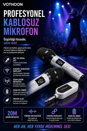 Kablosuz Karaoke Çift Mikrofon 6.5 mm Sahne Parti Düğün Aktivite Amfi Hoparlör