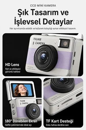 Retro Mini Dijital Kamera 1080P 1.47 İnç Flip Ekranlı Flaşlı Selfie Vlog Kamerası 4GB SD Hediyeli