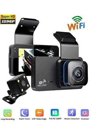 Araç İçi Kamera Wifi Özellikli Ekranlı Ön Ve Geri Görüş Kameralı Mikrofonlu 3 İnç Hd