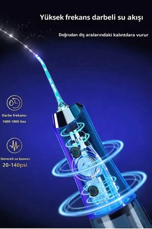 Şarjlı Ağız Duşu Diş Bakım Cihazı 4 Modlu Diş Arası Temizleyici 320ML 5 Başlıklı 1500 mAh Kablosuz