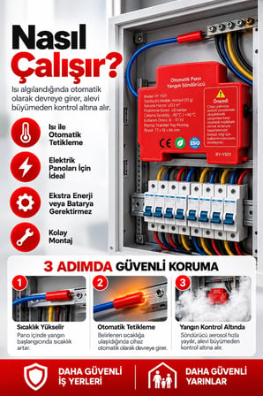 Otomatik Pano Yangın Söndürücü 20 Gr Aerosol Isı Sensörlü Elektrik Panosu Koruma Cihazı