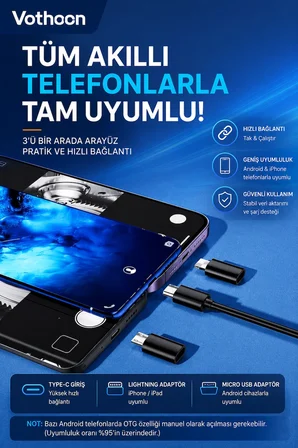 5 Metre Çift Kameralı iOS/Android Uyumlu Yılan Endoskop Kamera 8mm 2MP LED'li Sert Kablo