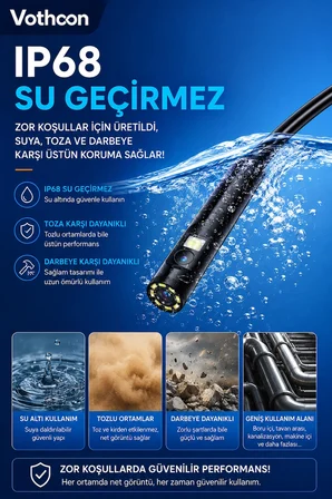 5 Metre Çift Kameralı iOS/Android Uyumlu Yılan Endoskop Kamera 8mm 2MP LED'li Sert Kablo