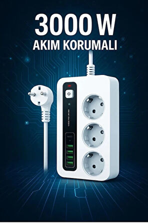 P10 3X Priz 3000W Akım Korumalı 4X Usb 2X Type-c Girişli Çoklu Priz