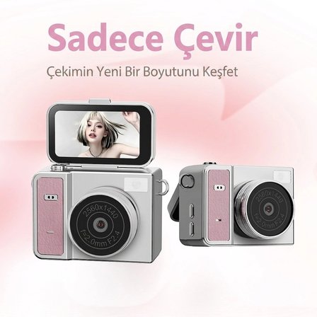 2K HD Ekranlı Mini Dijital Retro Video Kamera Flaşlı Dijital Vlog Mini Fotoğraf Makinesi Türkçe Menü