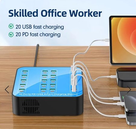 40 Portlu 400W Hızlı Şarj İstasyonu 20x USB + 20x Type-C PD Çıkışlı Şarj Cihazı