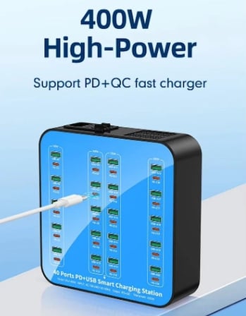 40 Portlu 400W Hızlı Şarj İstasyonu 20x USB + 20x Type-C PD Çıkışlı Şarj Cihazı