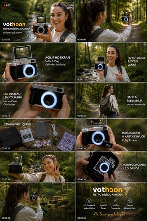 4K Çantalı Dijital Retro Video Kamera 48MP 16X Zoom Işıklı (32GB) Kart Dijital Fotoğraf Makinesi
