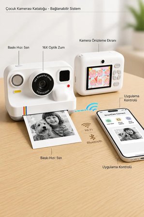 Çocuk Anında Baskılı Fotoğraf Makinesi 16MP Dijital Kamera 1080P Video WiFi Telefon Destekli