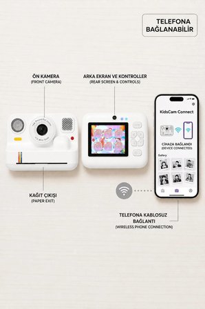 Çocuk Anında Baskılı Fotoğraf Makinesi 16MP Dijital Kamera 1080P Video WiFi Telefon Destekli